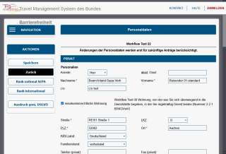 Bildschirmfoto von Personaldaten